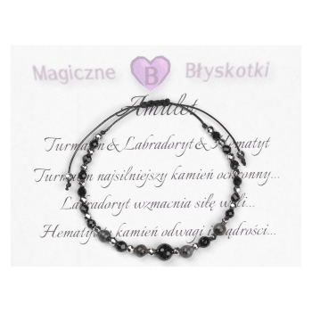 Bransoletka czarny TURMALIN LABRADORYT HEMATYT ochrona inspiracja